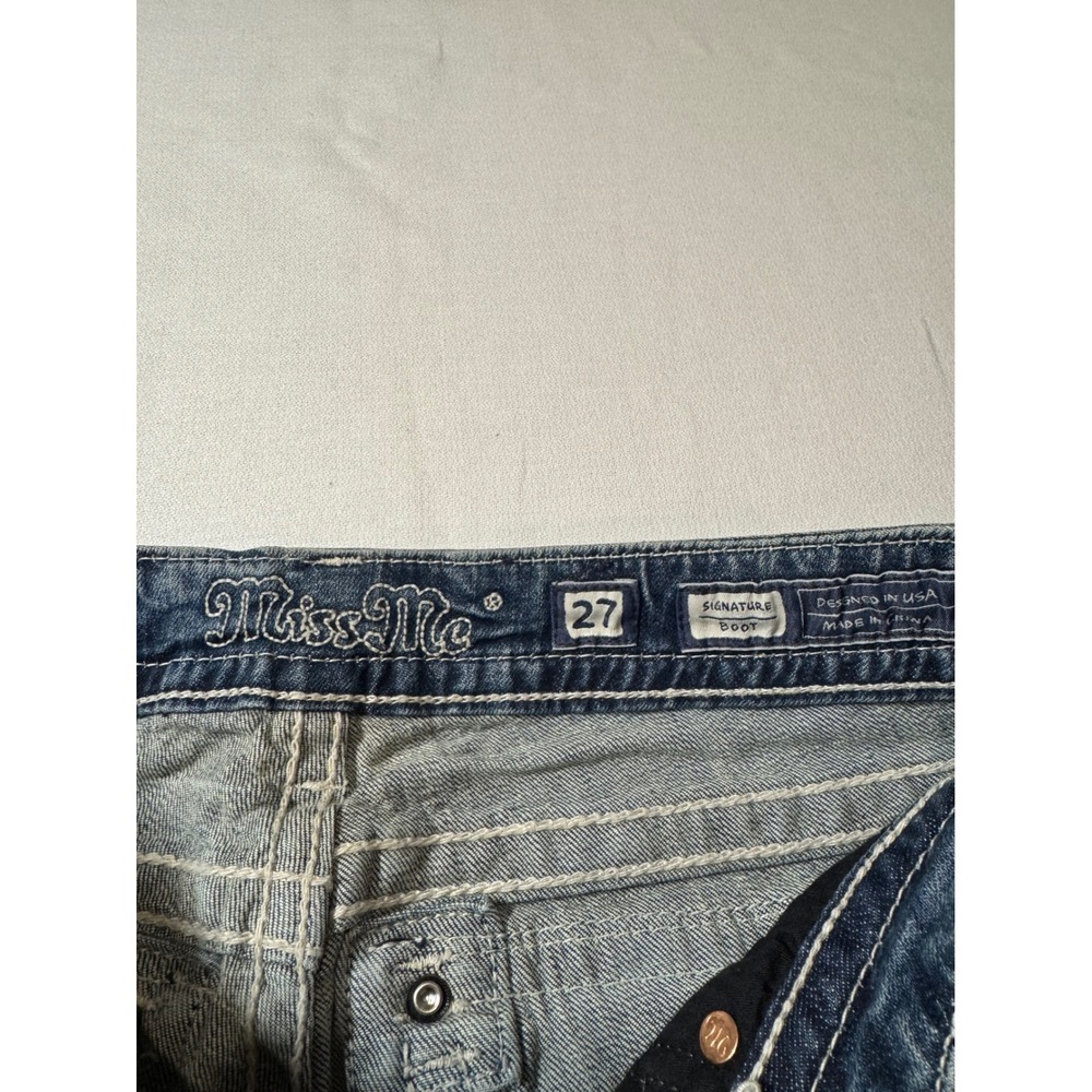 Y2K Western Low Rise Women Size 27 Miss Me Signature Bootcut Jeans Embellished - Picture 8 of 12